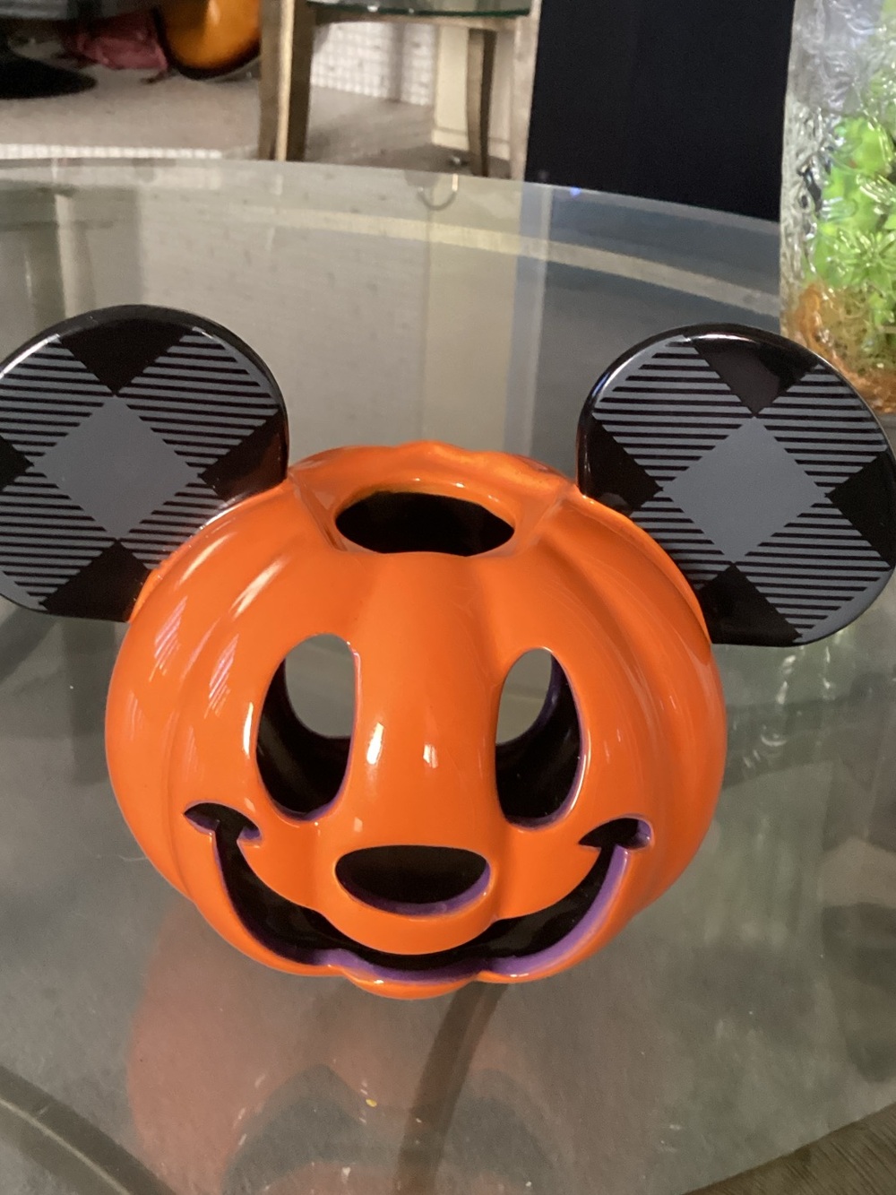 Mickey-Ears Orange Ceramic Pumpkin Halloween Accent